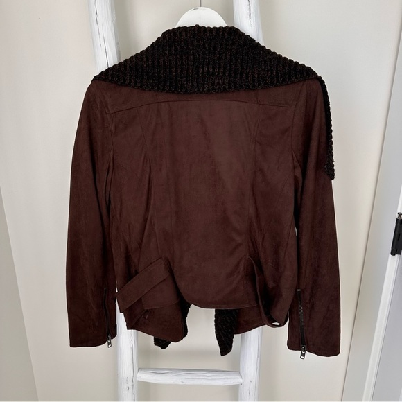 Lush Women’s Draped Faux Suede and Sweater Brown Open Front Moto Jacket Sz L - Picture 5 of 16